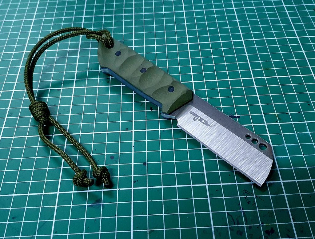 Mini Leviathan Olive Drab Toxic Green Orange Magnacut G10 Micarta Kydex Sheath Scales Carbon Paracord Lanyard